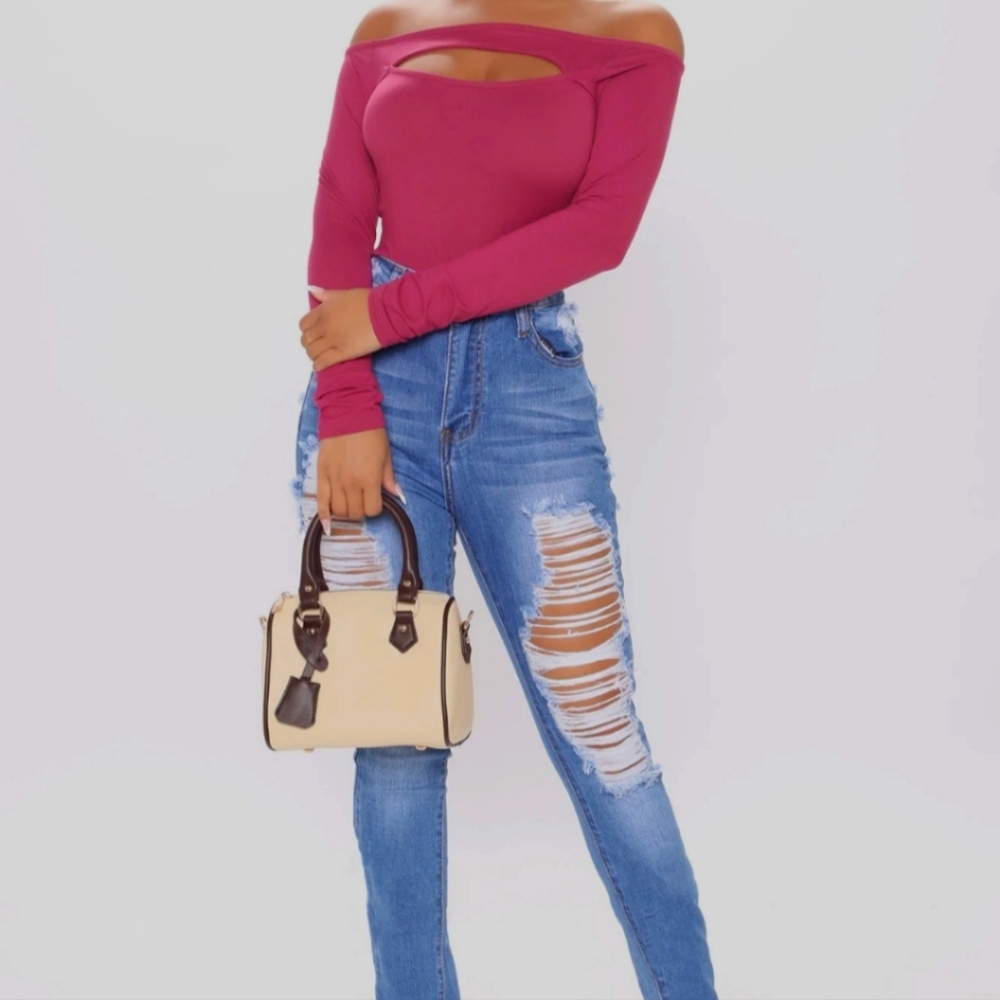Show Some Knowledge Off the Shoulder Bodysuit-Magenta - Picture 3 of 4